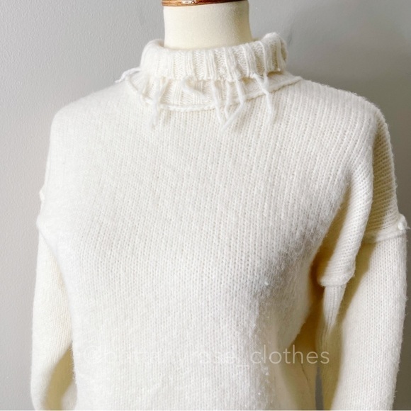 NSF Kori Distressed Fringe Wool Blend Turtleneck Sweater in Ivory Cream - Picture 5 of 7